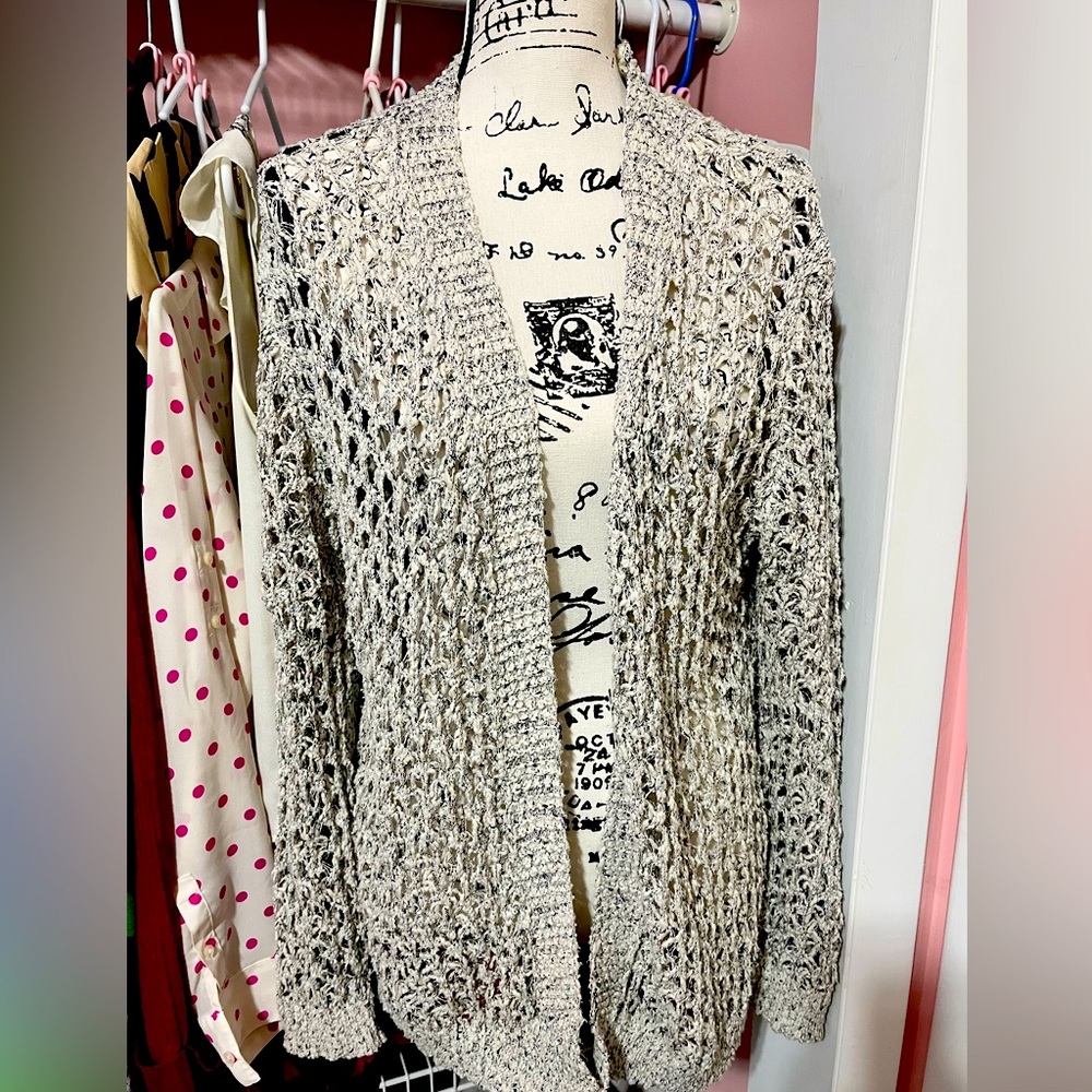 Crocheted womens pol by vici long cardigan sweater s